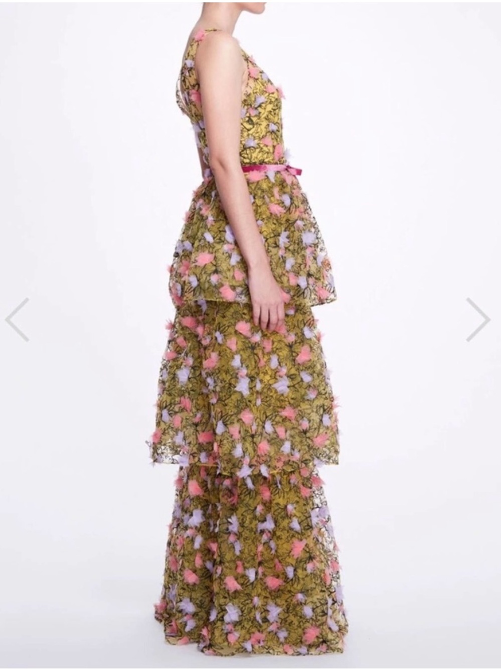 MARCHESA NOTTE 3-Tiered Embroidered Tulle Gown - Picture 4 of 14